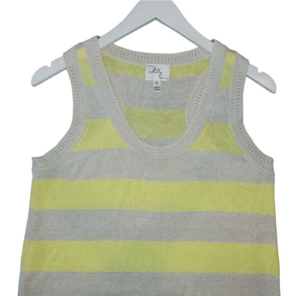 NWOT Milly New York Beige Tan Yellow Striped Linen Knit Sleeveless Top Blouse S - Picture 5 of 15